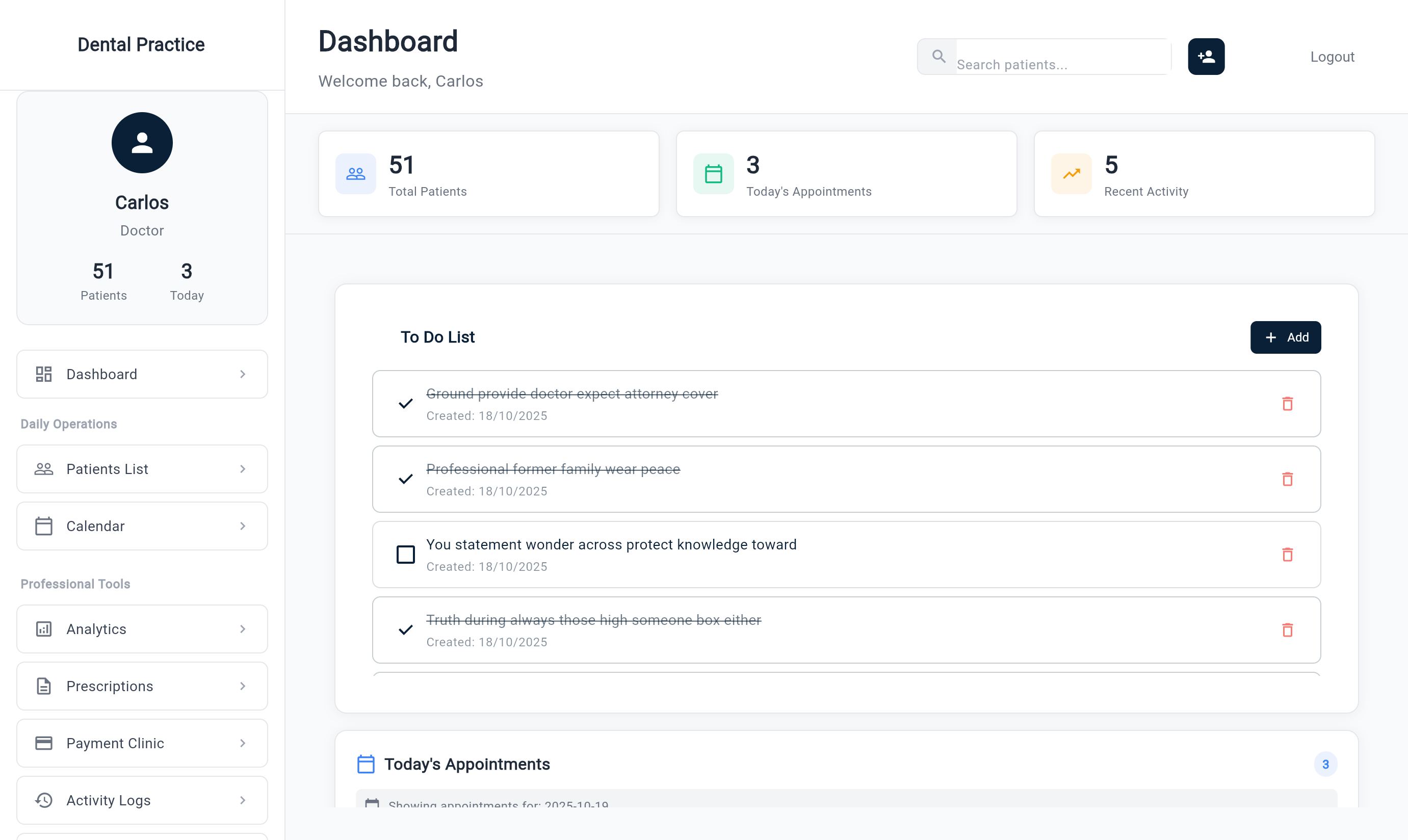 Dental Management System - Dashboard